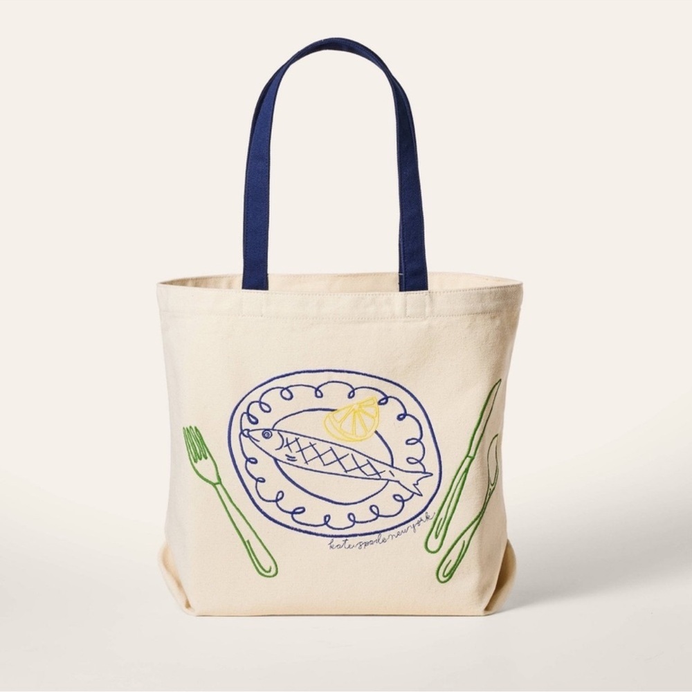 Kate Spade New York Fish Embroidered Canvas Tote Bag